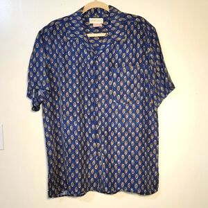 Jeffrey Banks (Men's M) 100% Silk Blue Casual Short Sleeve Button Down Shirt